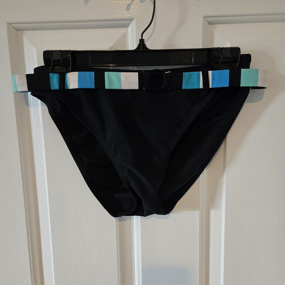 Liquid Blue Black Bikini Bottom with Vibrant Waistband